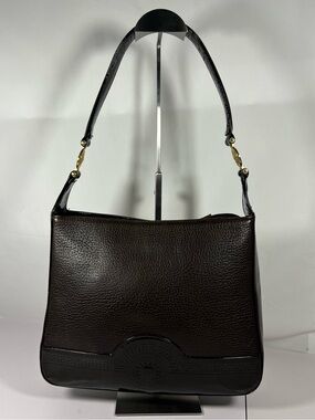 3090: Versace Medusa Brown Leather Patent Trim Shoulder Bag